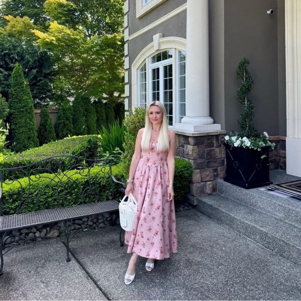 Reformation Balia Linen Dress Pink Floral Dress